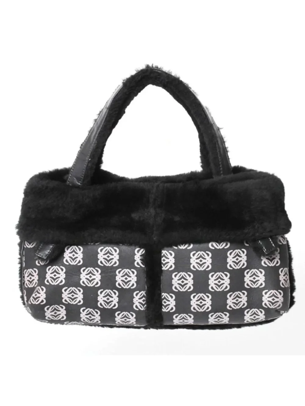 Loewe Handbag Anagram Black Shearling Leather Silver